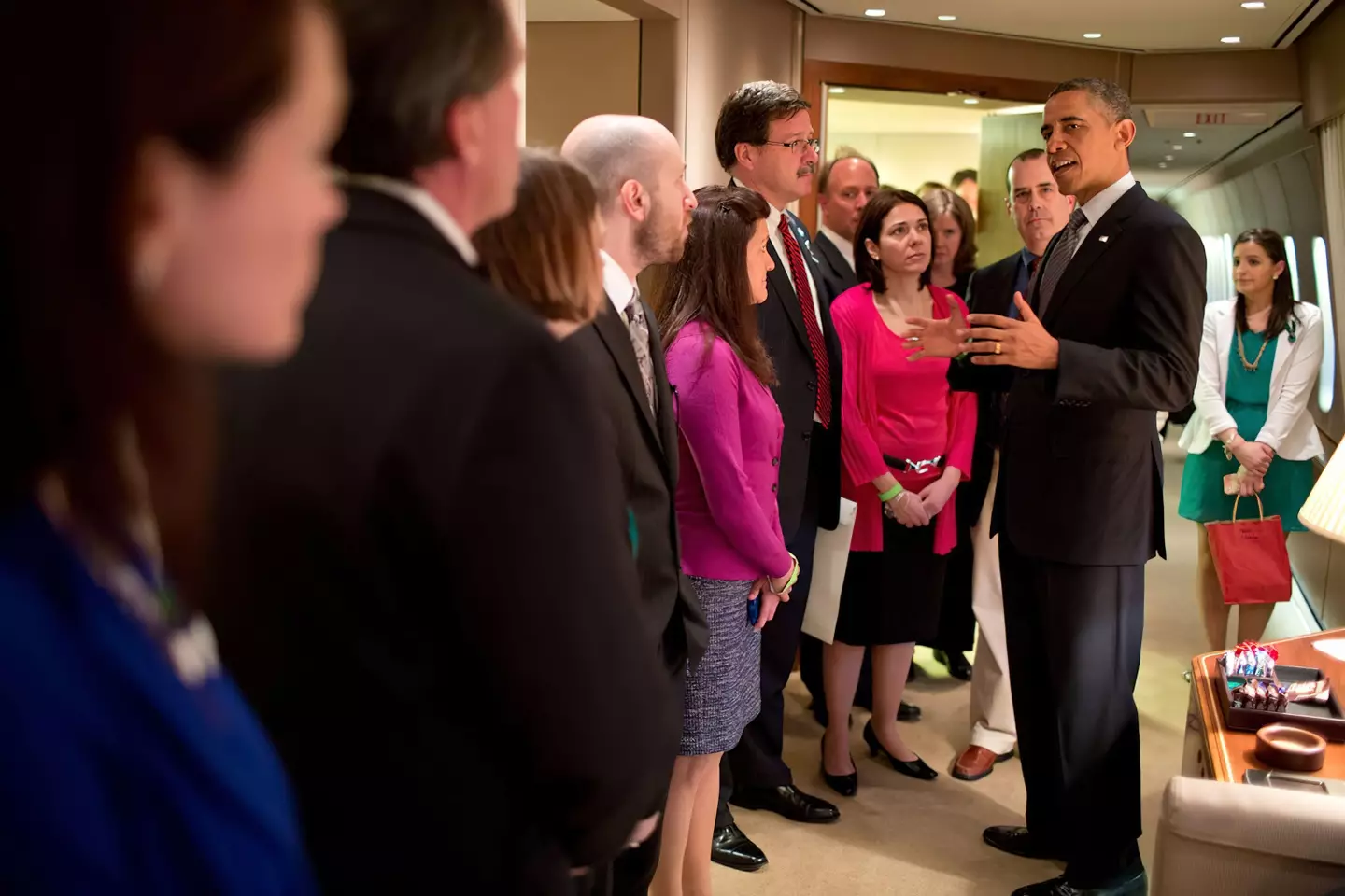President Barack Obama talks with family members of victims of the Sandy Hook Elementary School shootings in 2013.