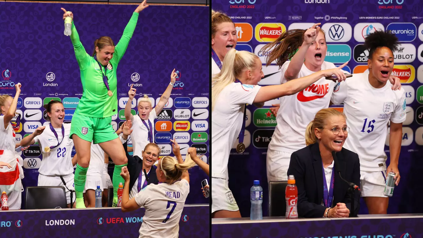 England Players Storm Post-Euro 2022 Press Conference Yelling 'It's Coming Home'