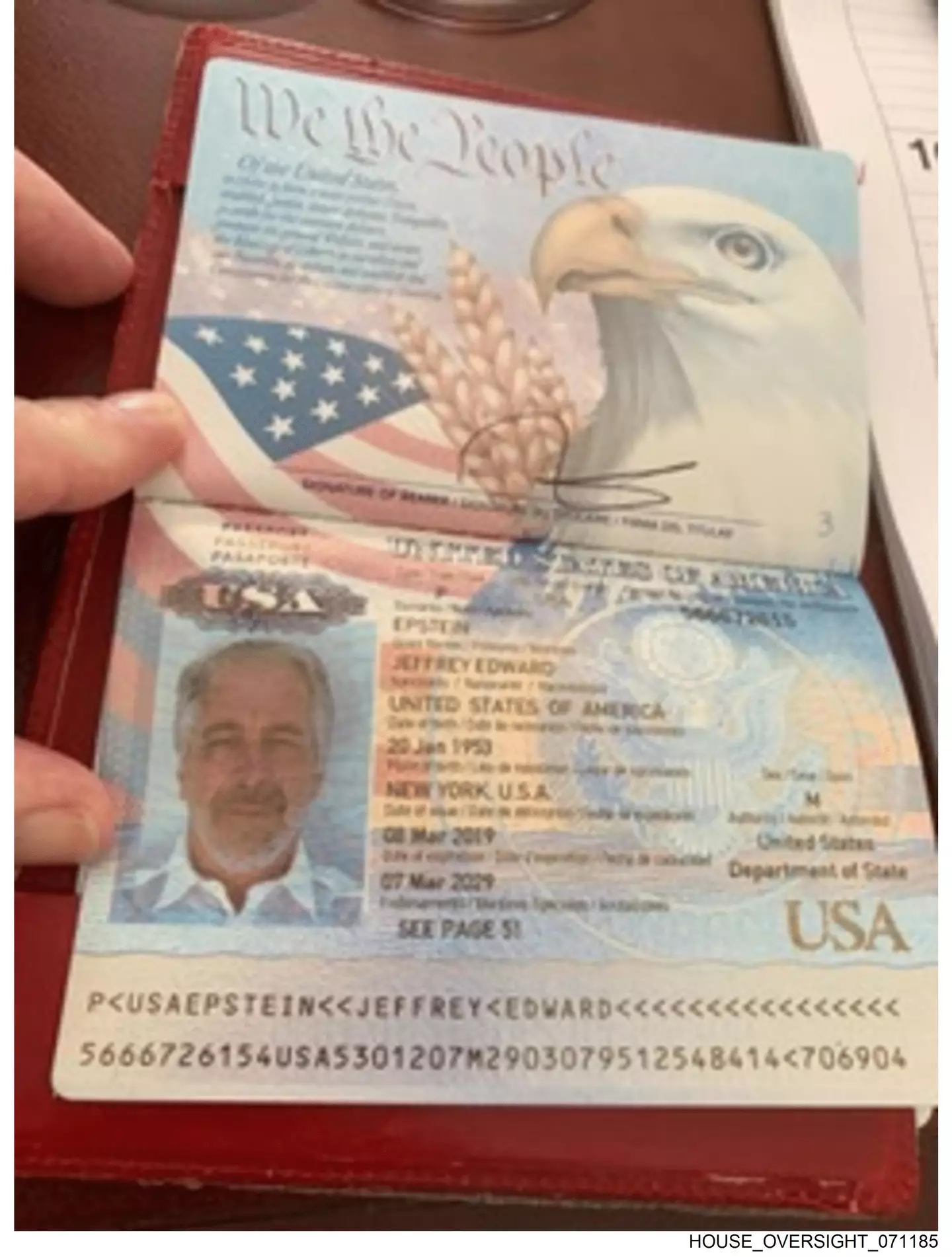 Epstein's own passport was pictured in the release (Democrat Oversight Committee)