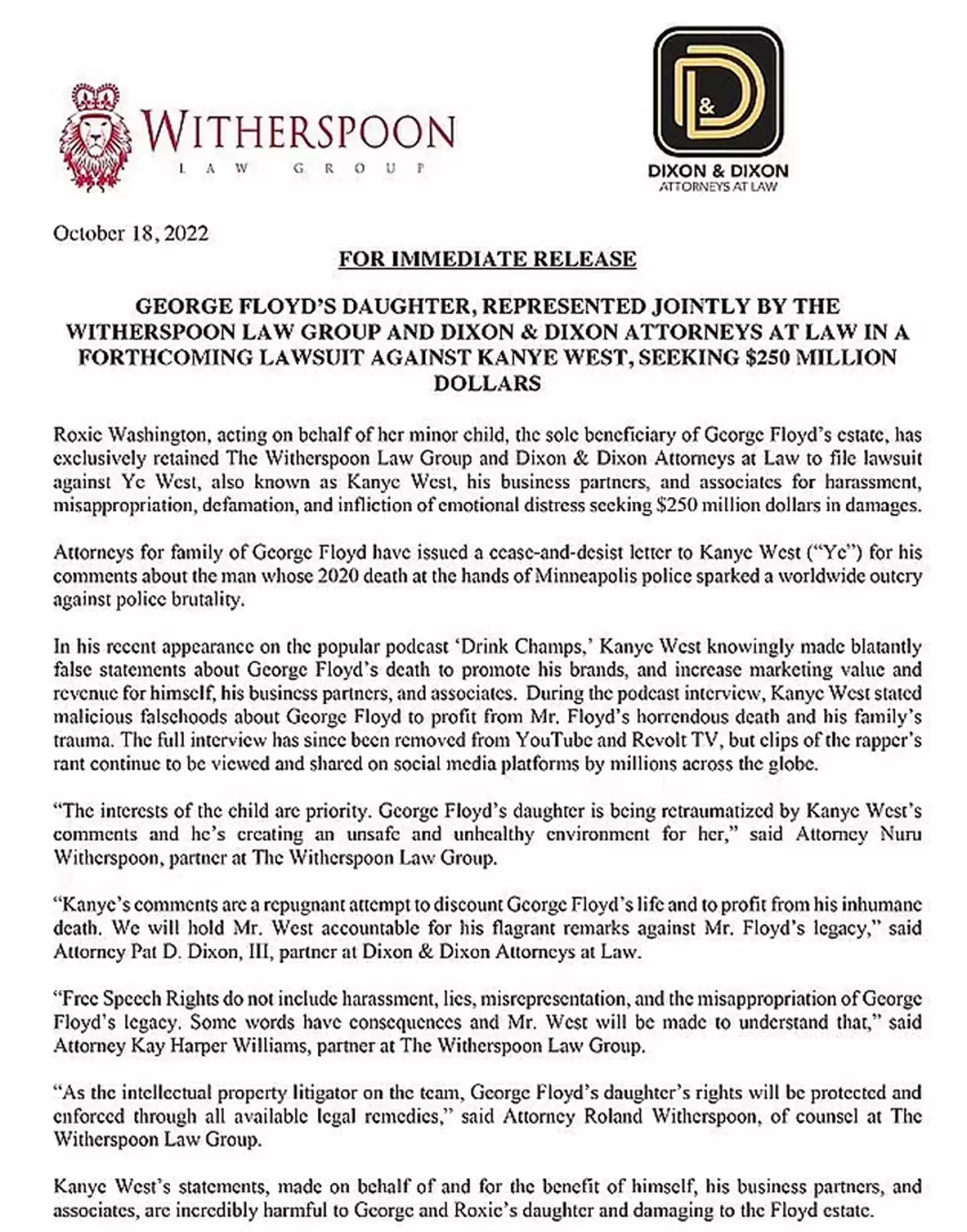 The press release regarding West.