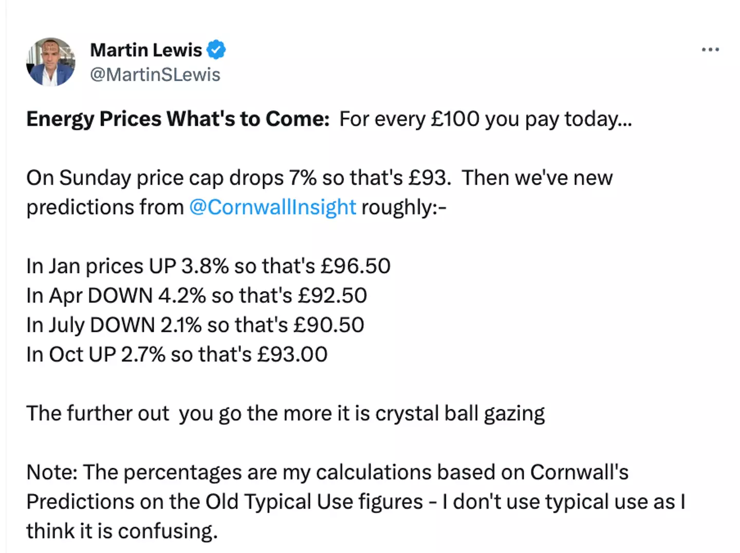 Martin Lewis shared the predictions on his X account.