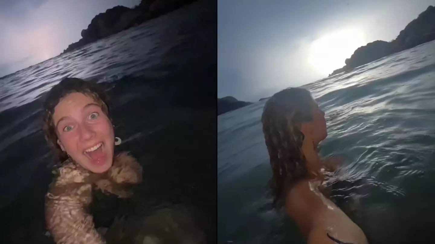 Woman slammed for doing 'dumbest thing ever' after swimming alone in sea at night during thunderstorm