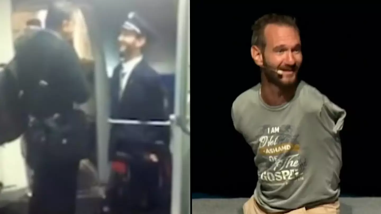 Man with no limbs dressed as pilot to greet passengers before getting on the plane and they 'freaked out'