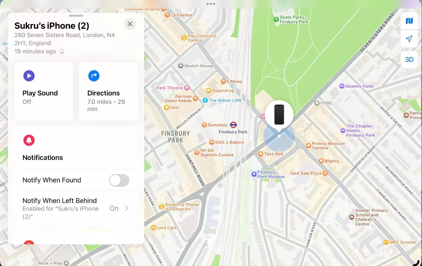Sukru Haskan's iPhone 14 was taken on a ride around London before it left the country. (X/@sukru_haskan)