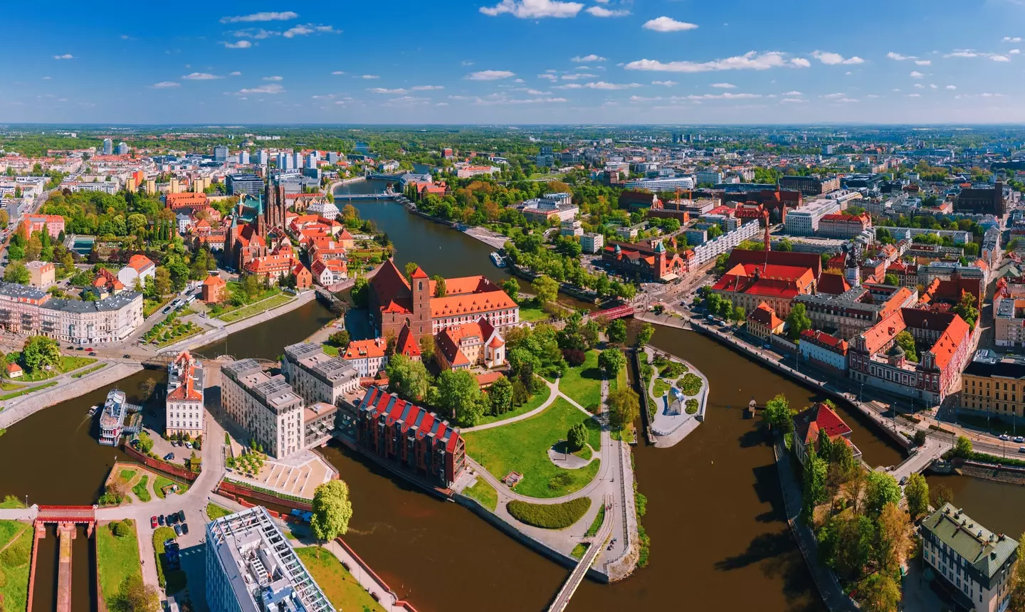 Aerial view of Wroclaw downtown with Odra river in Poland (Getty Stock Images)