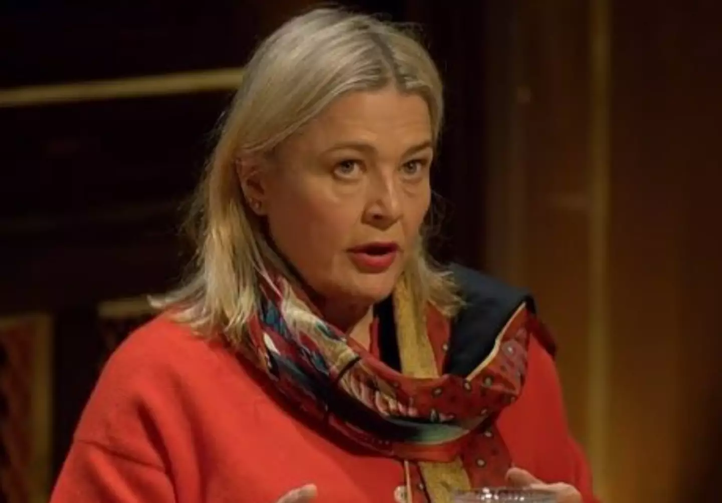 Stephen mentioned something Harriet only told the Traitors, but fortunately she didn't notice and got voted off (BBC)