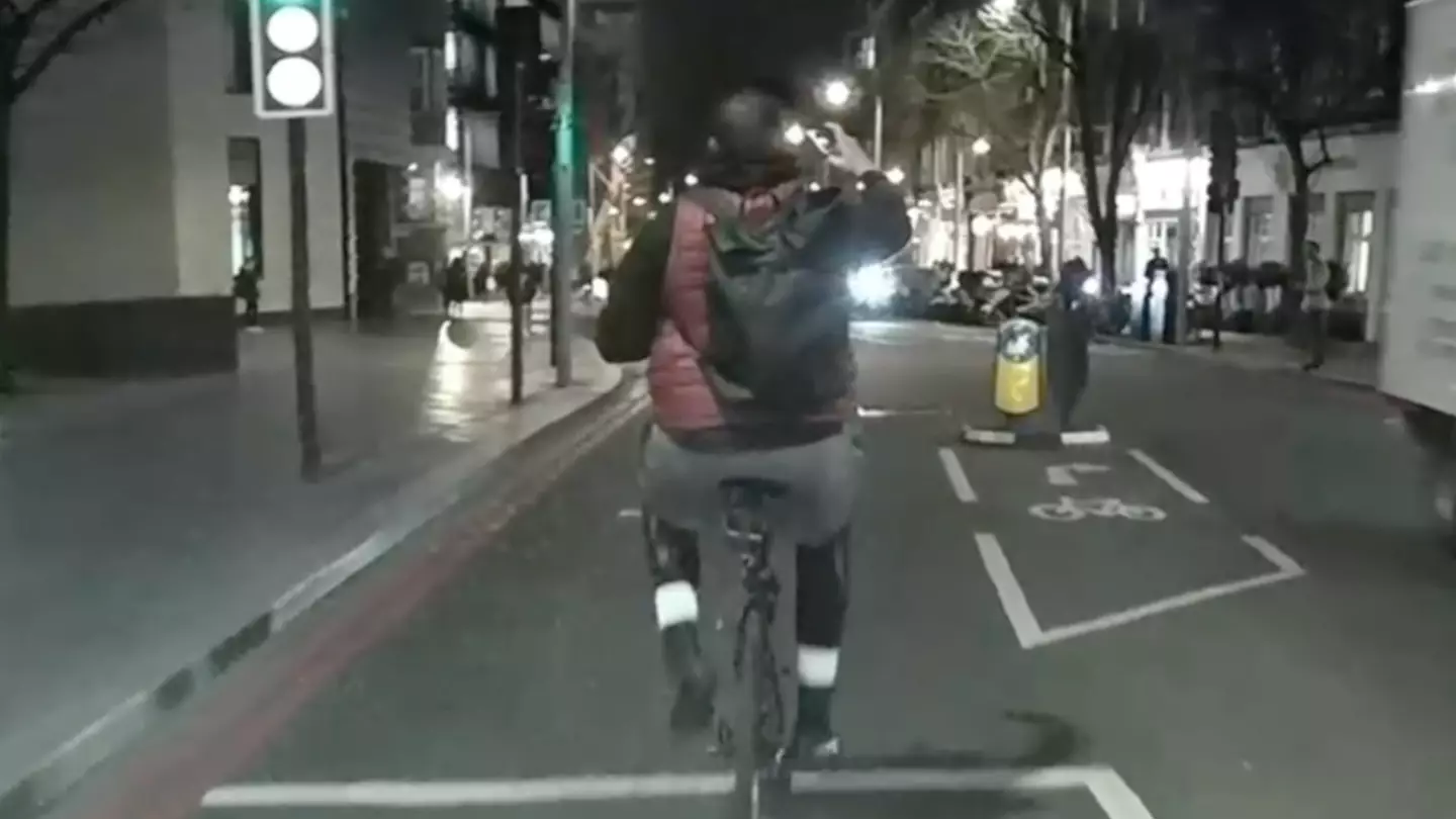 Cyclist Mocks New Highway Code Rules By Using Phone To Take Selfies