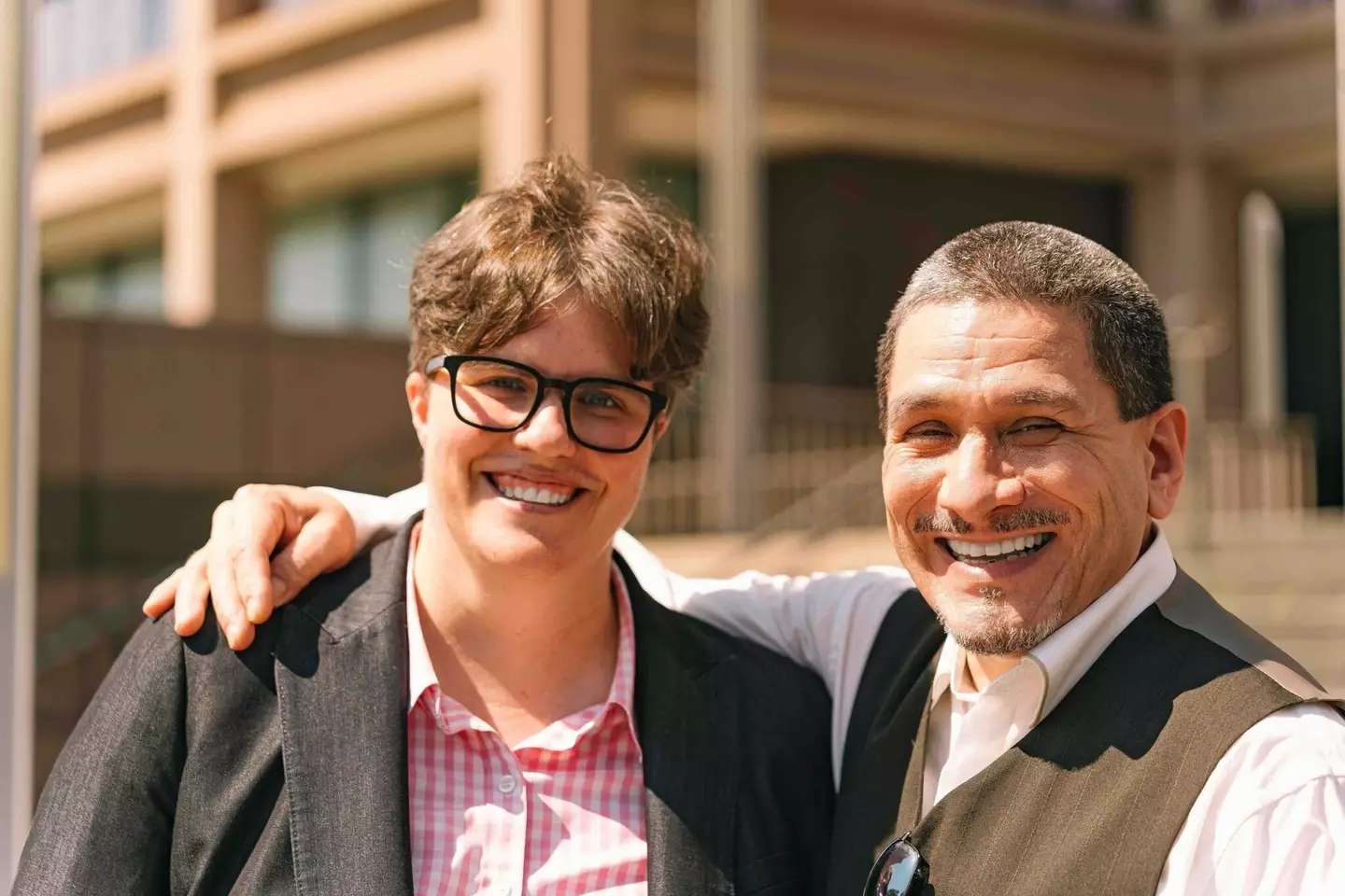 John Galvan with attorney Tara Thompson after his exoneration. (Innocence Project)