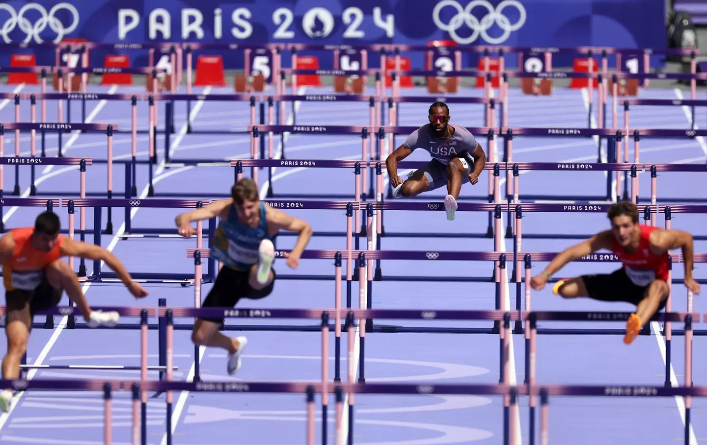 Freddie Crittenden trailed behind his competitors in the Men's 110m hurdles. (Julian Finney/Getty Images)