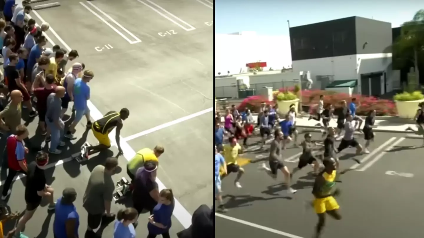 Incredible footage shows Usain Bolt running against group of normal people and it really shows the difference