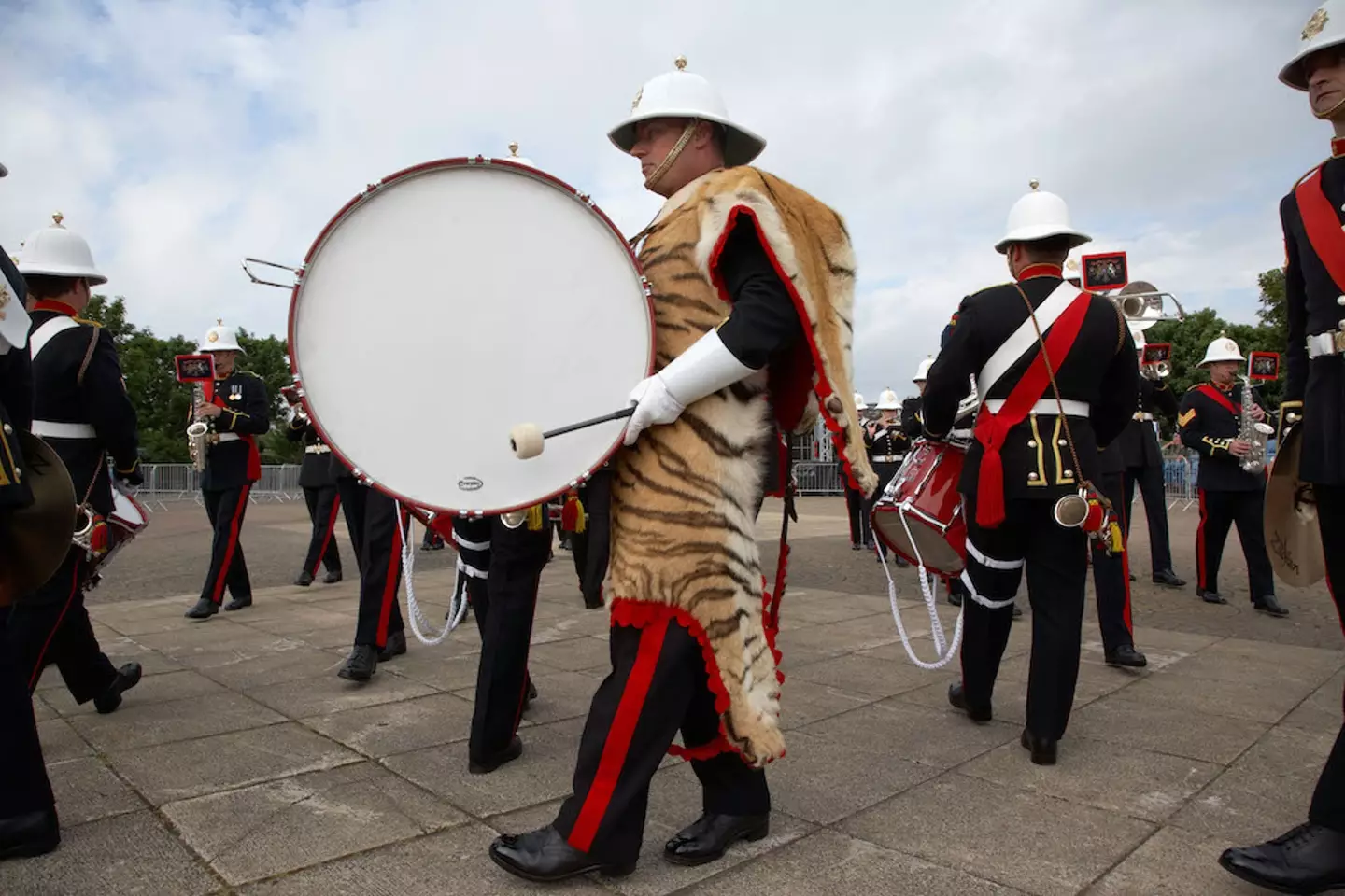 Royal Marines bass drummers used to wear real big cat skins.