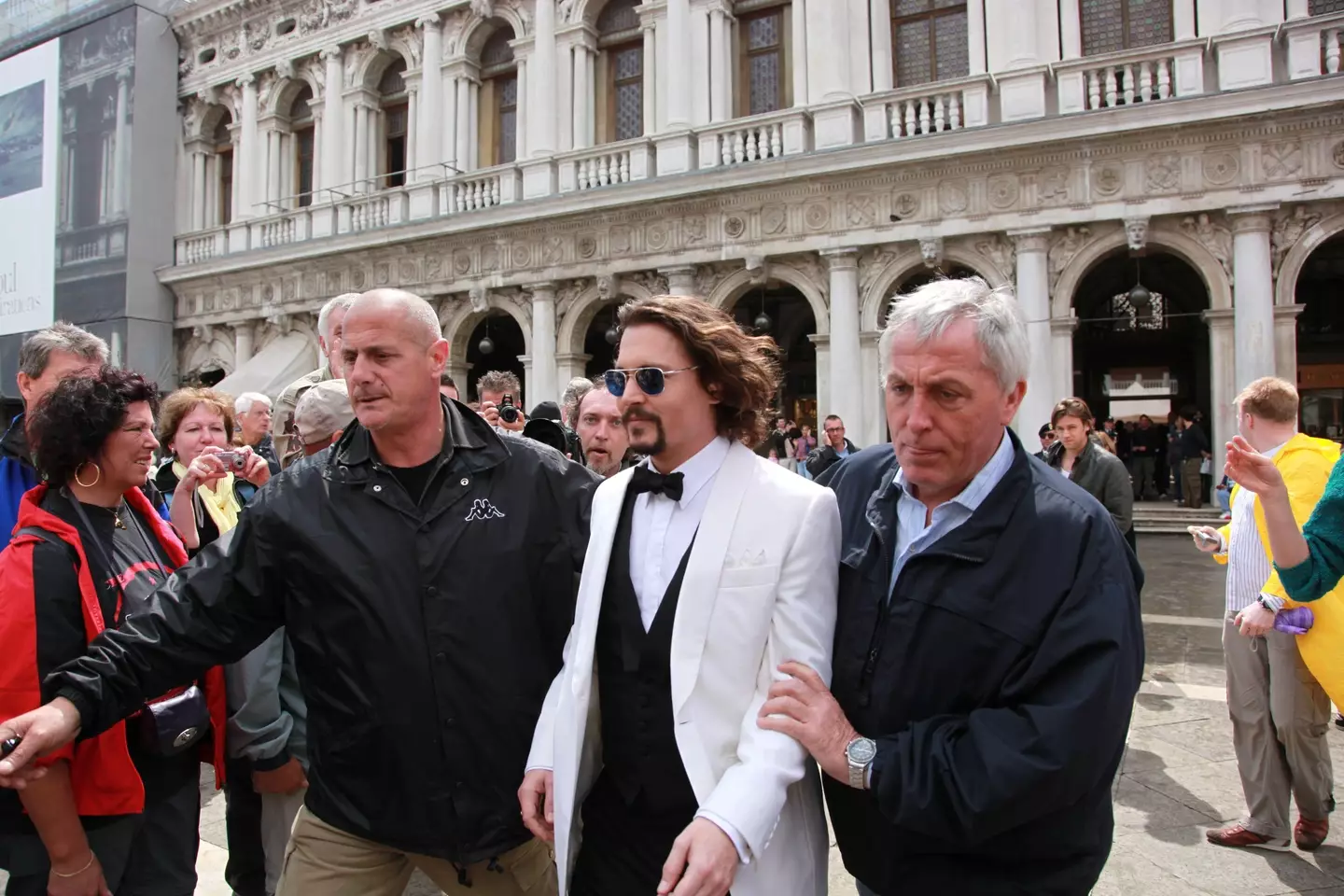 Actor Johnny Depp during the shooting of the film the tourist in St. Mark's square Venice.