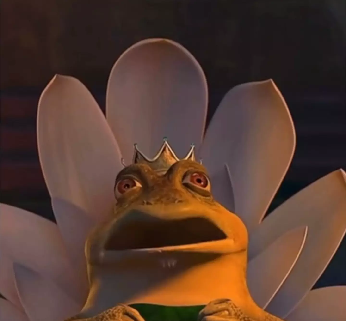 King Harold comically croaks it right after Shrek's comment.