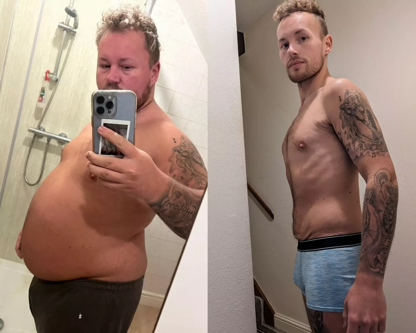 Josh Hilton, from Wiltshire, is now half the size he used to be (SWNS)