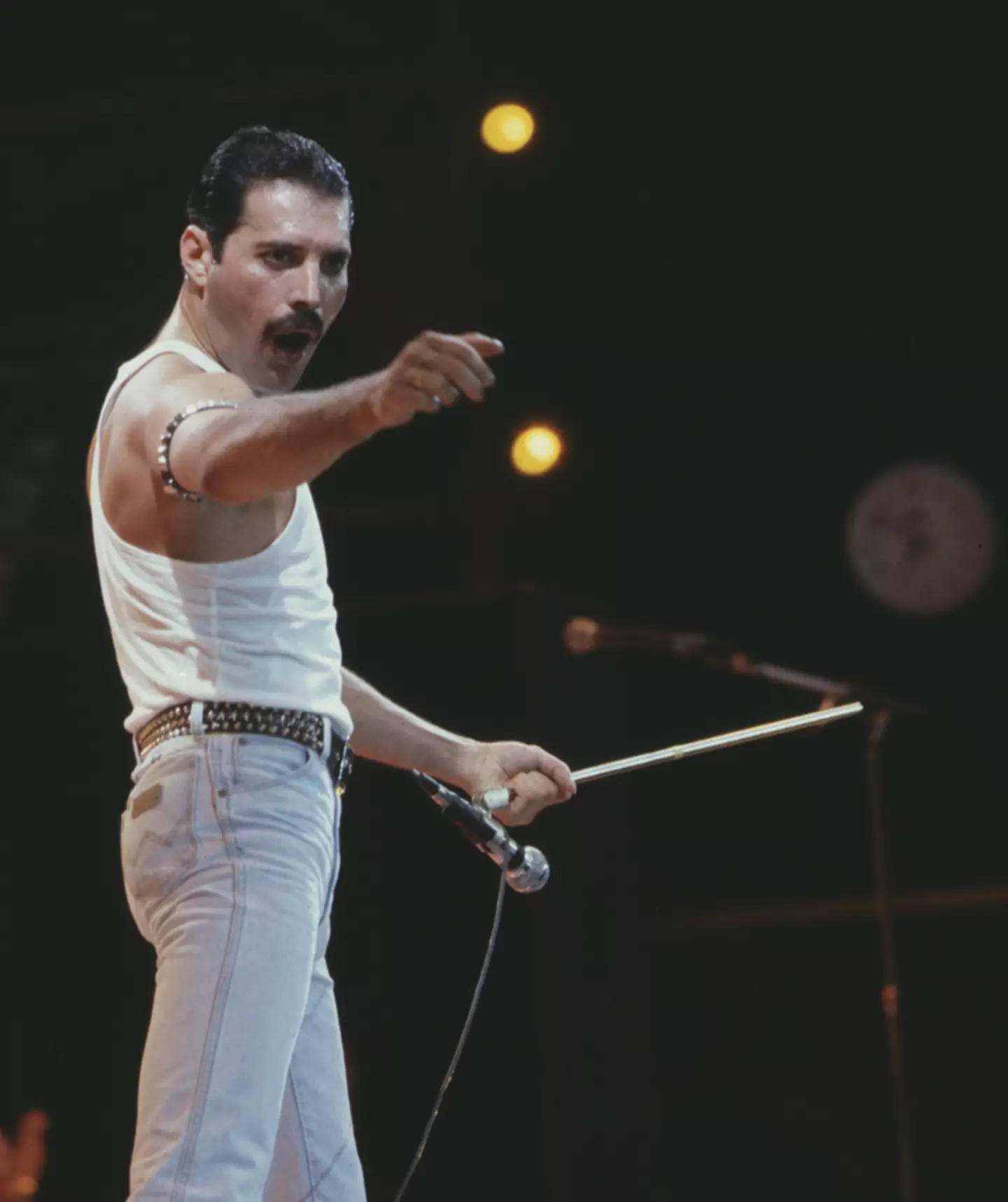 Freddie Mercury performing at Live Aid in 1985.