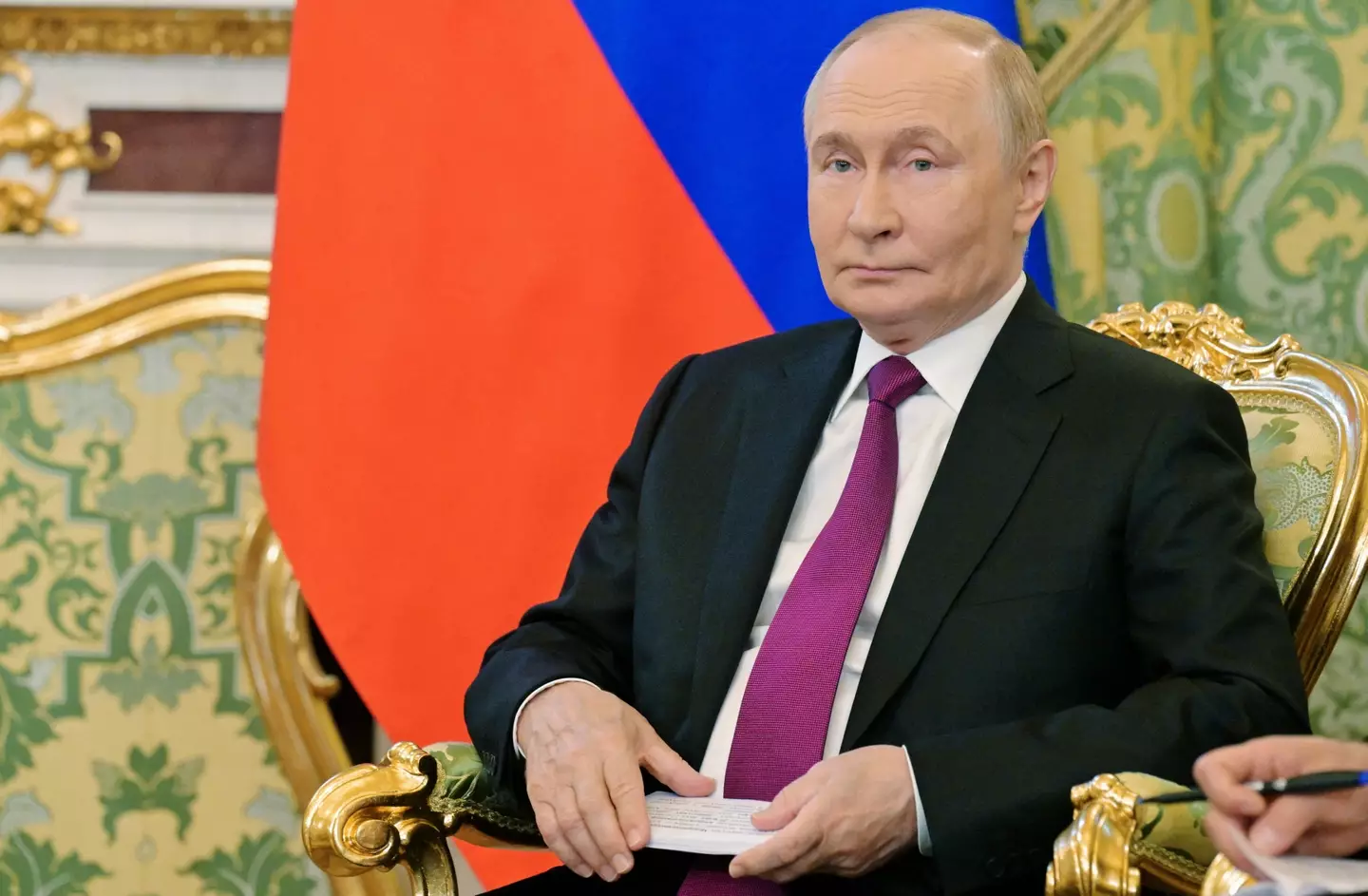 The US President warned Putin that today's sit down was 'high stakes' (ALEXEI NIKOLSKY/POOL/AFP via Getty Images)