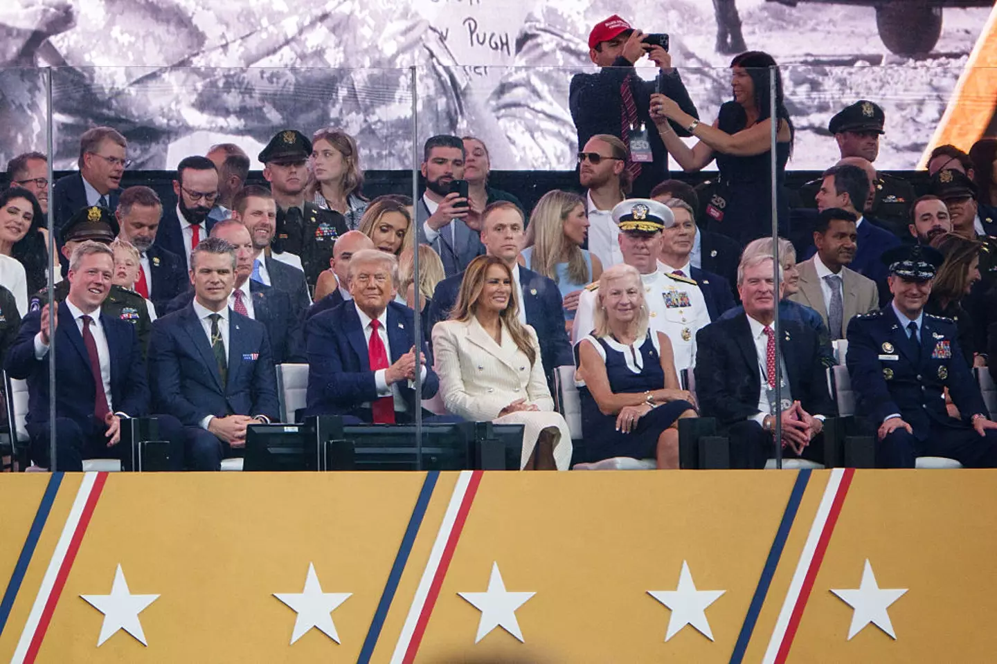 The former model appeared smiling and engaged at some moments (Kevin Carter/Getty Images)