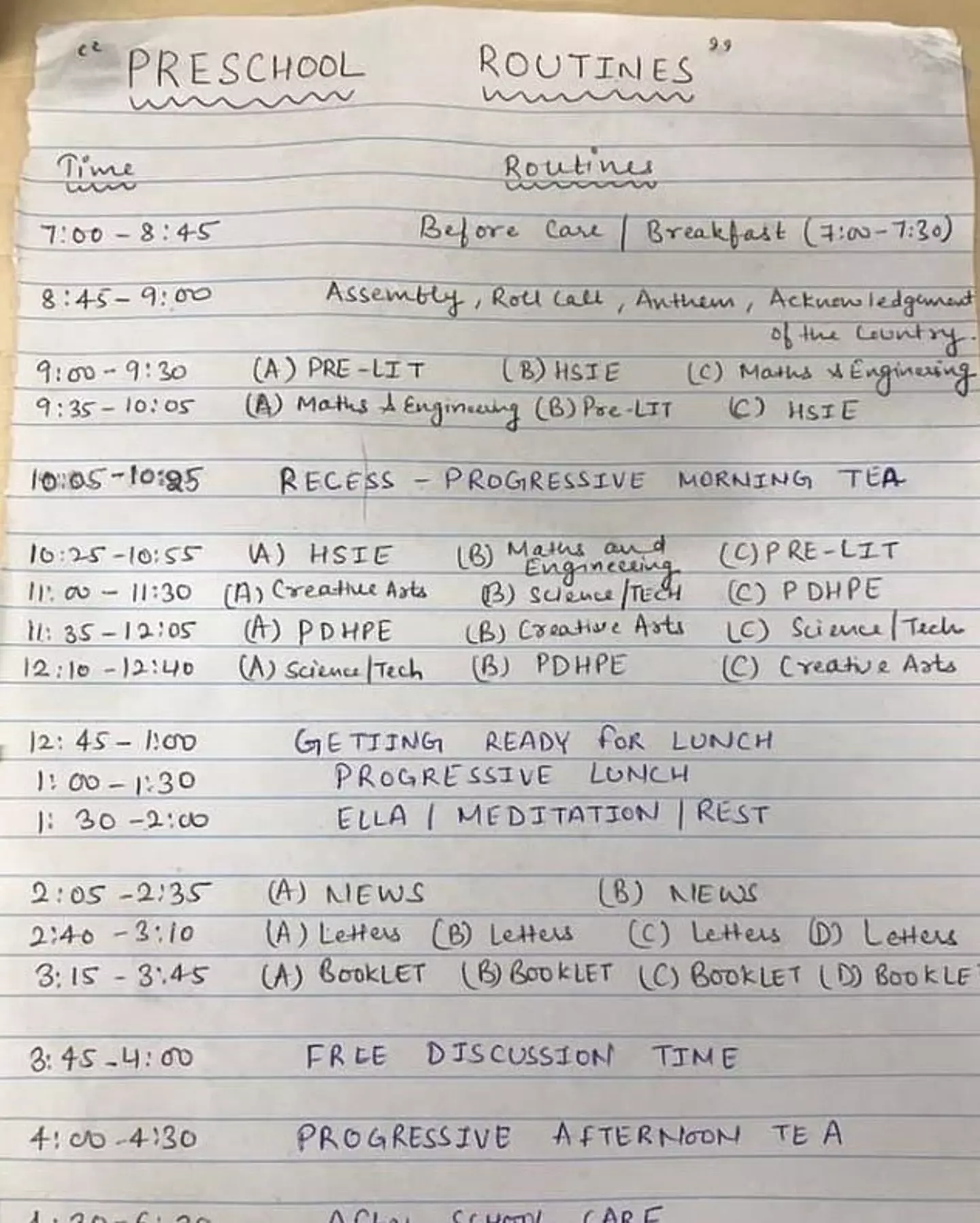 The horrified mum asked other parents what they thought of the strict schedule.