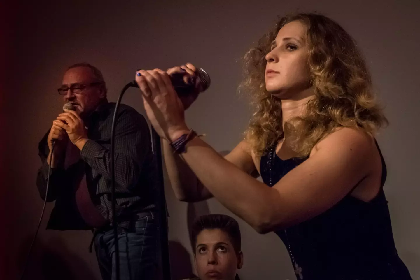 Maria Alyokhina performs on stage with Pussy Riot in 2017.