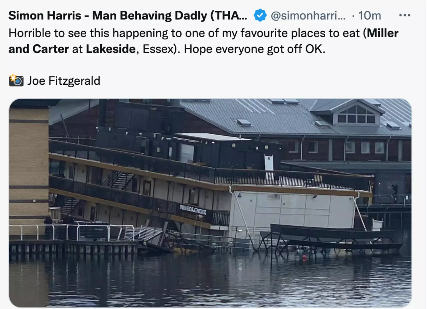 The restaurant appears to be half submerged in water.
