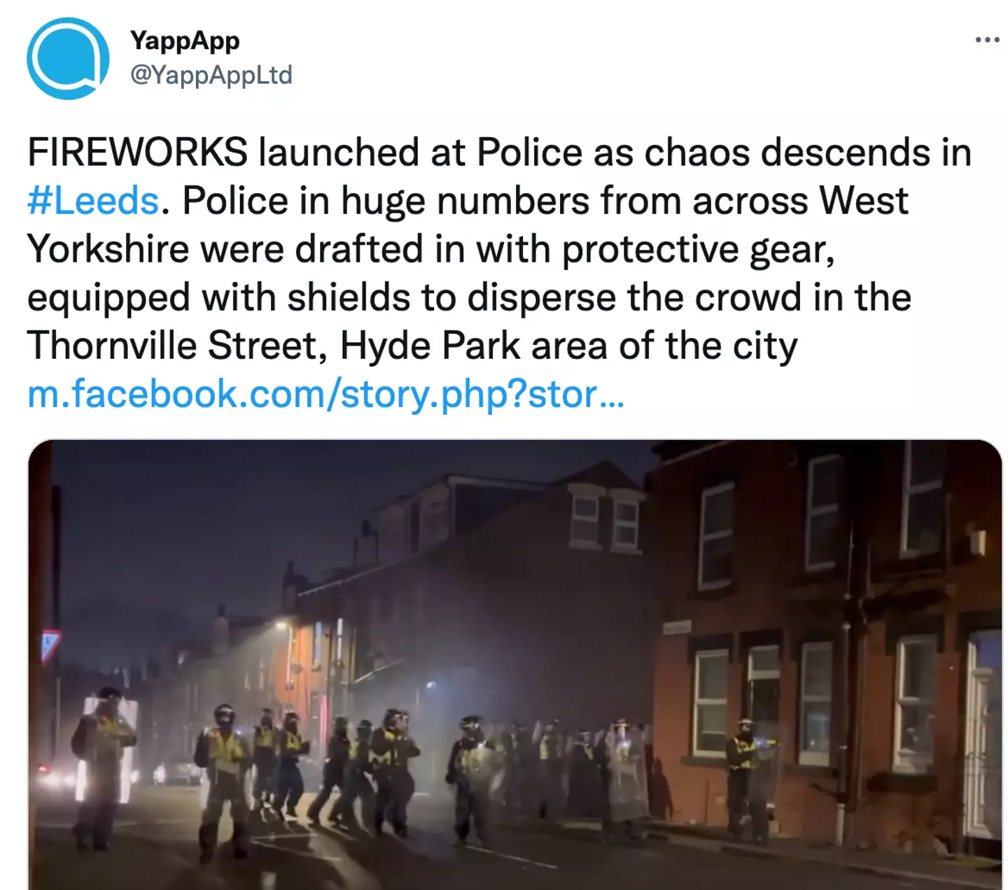 Fireworks were launched at police in Leeds.