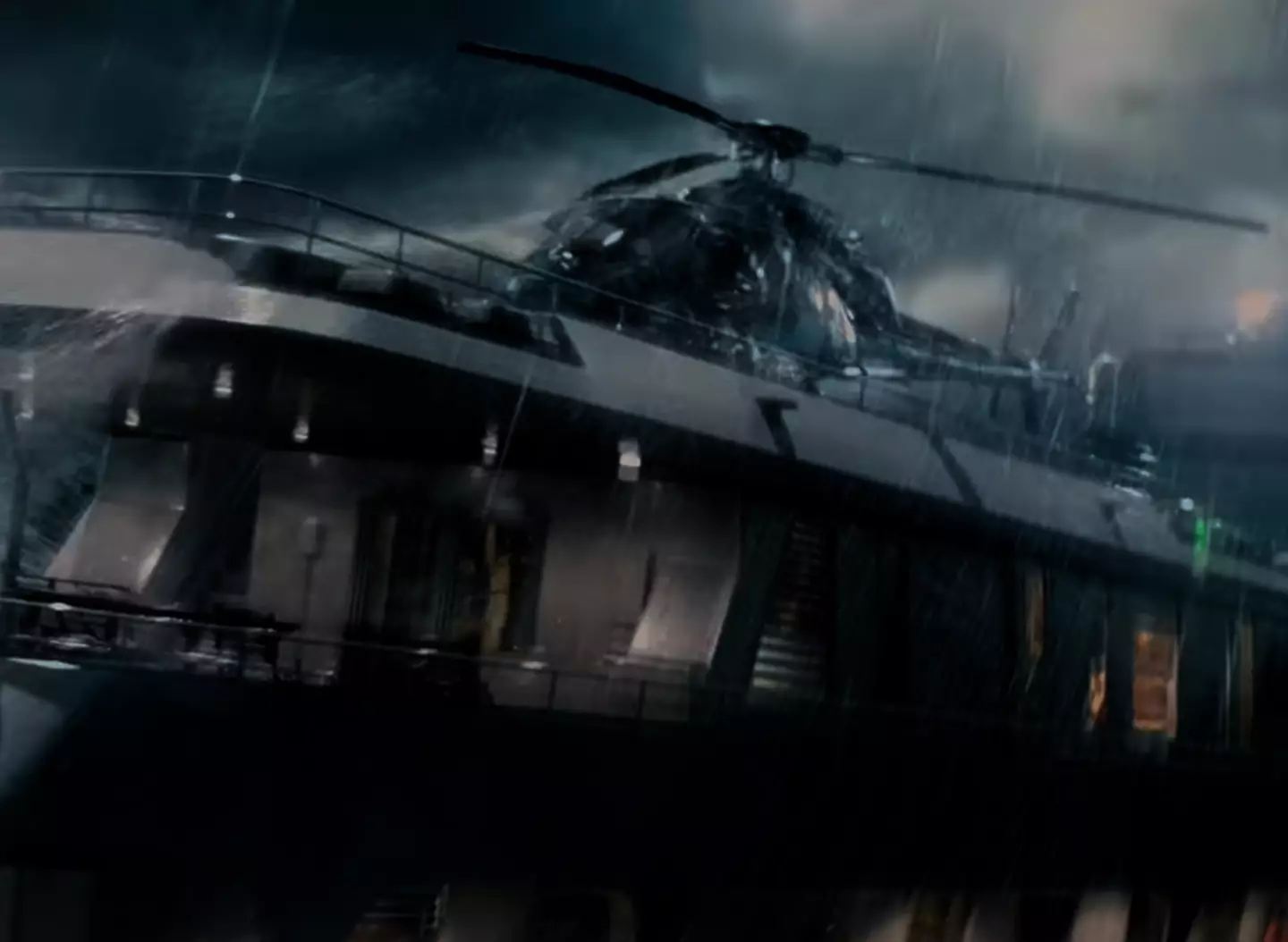 The yacht gets caught in a massive storm in the film.