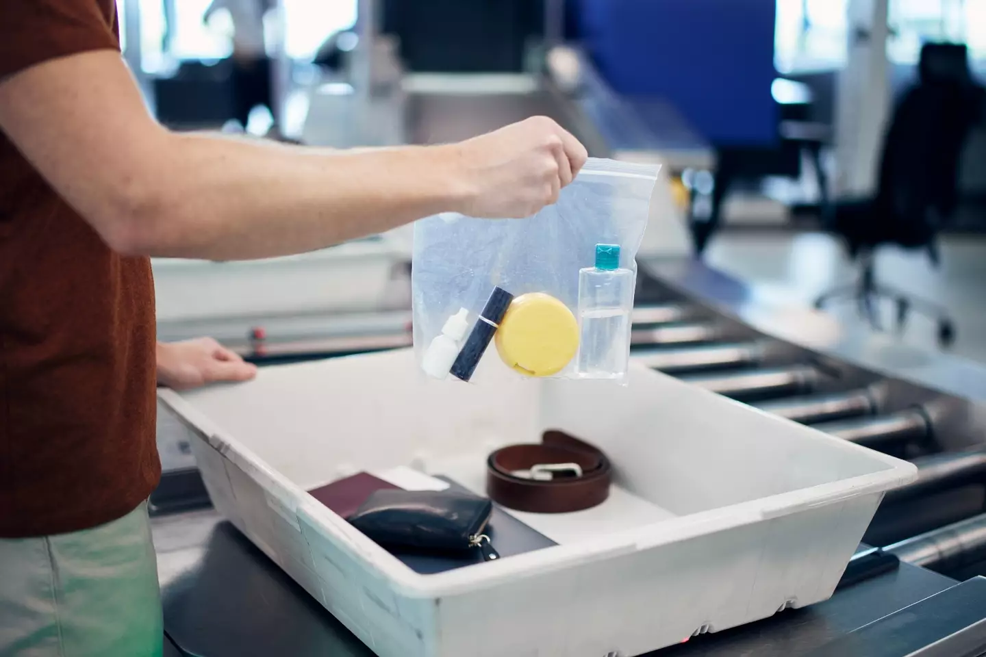 Liquids in the dreaded 20cm by 20cm bags at airport security (Getty Stock Images)