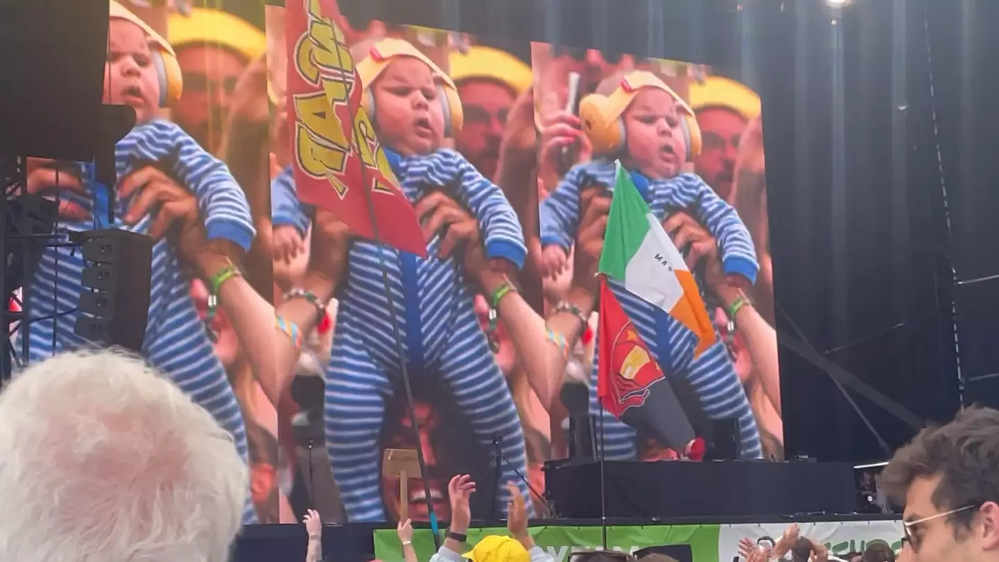 Baby Finlay stole the show at Annie Mac's Glasto set (PA)