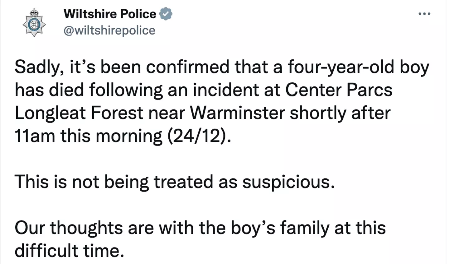 Wiltshire Police confirmed the tragic news.