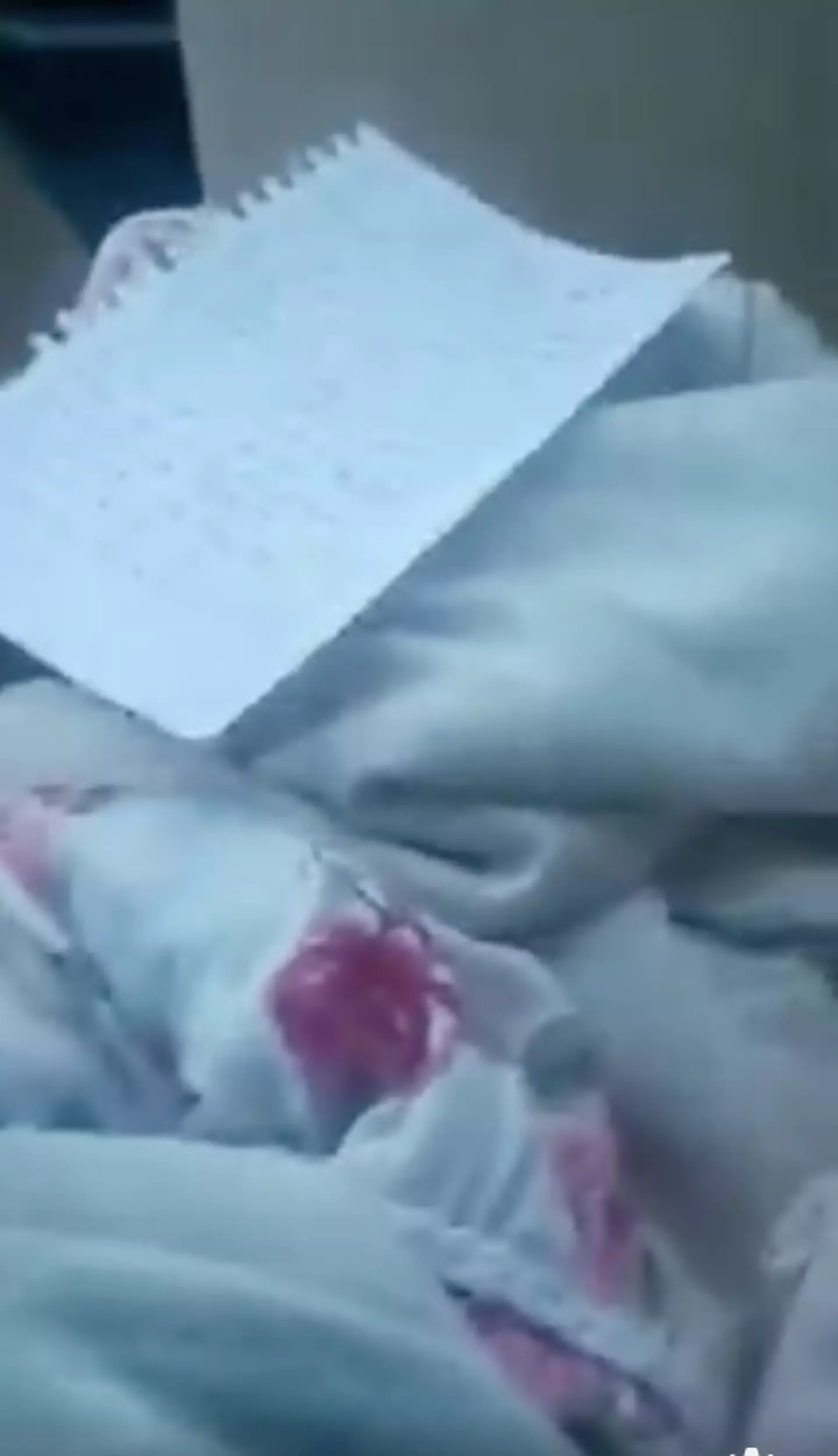 The baby was wrapped in blankets alongside the note.