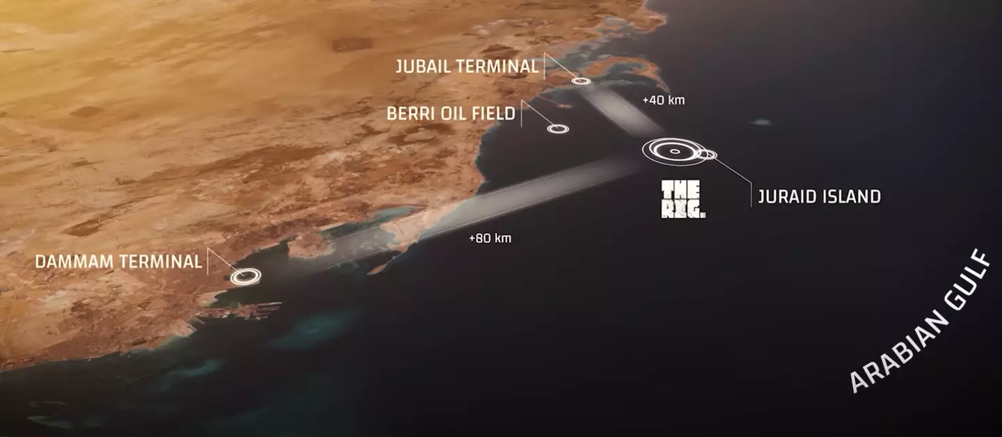 The theme park will be just off the coast of Saudi Arabia. (YouTube/THE RIG)