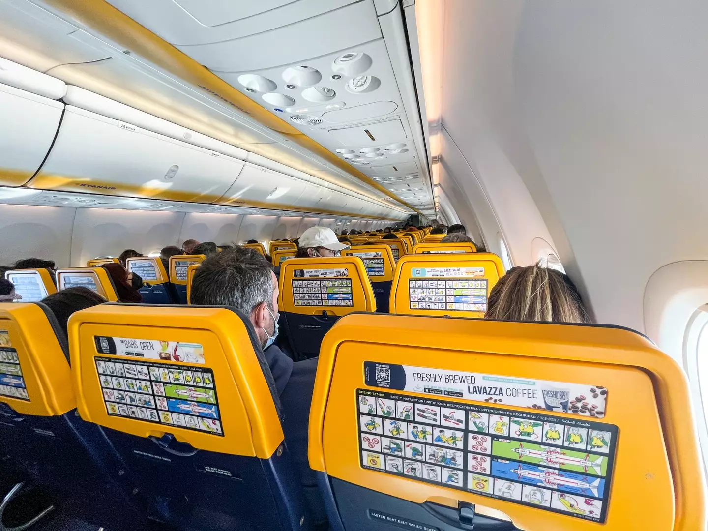 Inside a Ryanair plane.