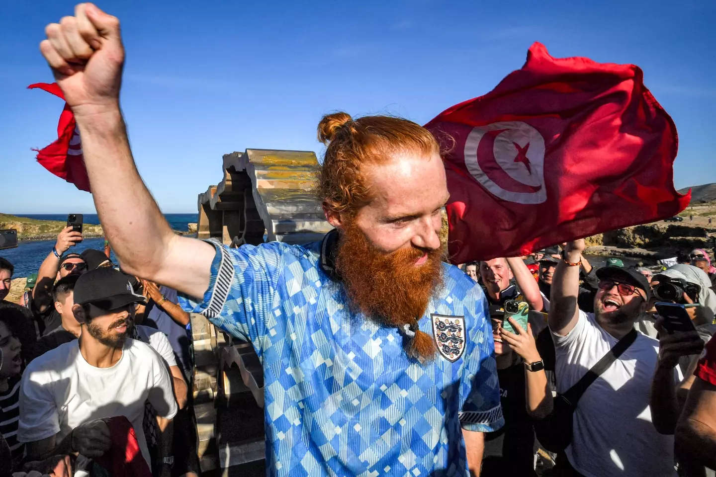 Russ Cook, aka the Hardest Geezer, completed his run on 7 April. 
(FETHI BELAID/AFP via Getty Images)