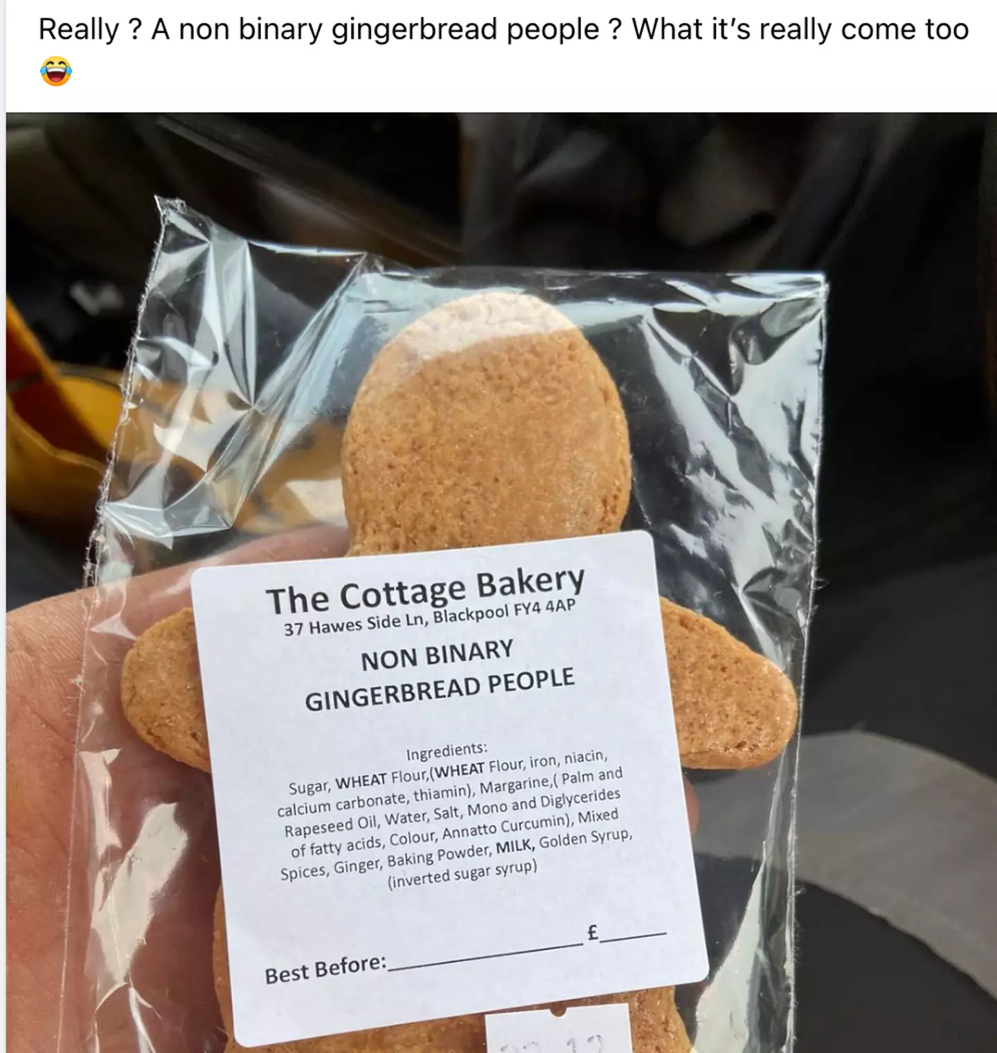 An image of the gingerbread person was shared on Facebook.