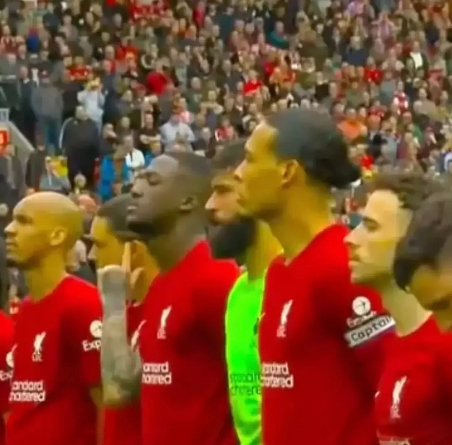 Liverpool fans booed the national anthem.