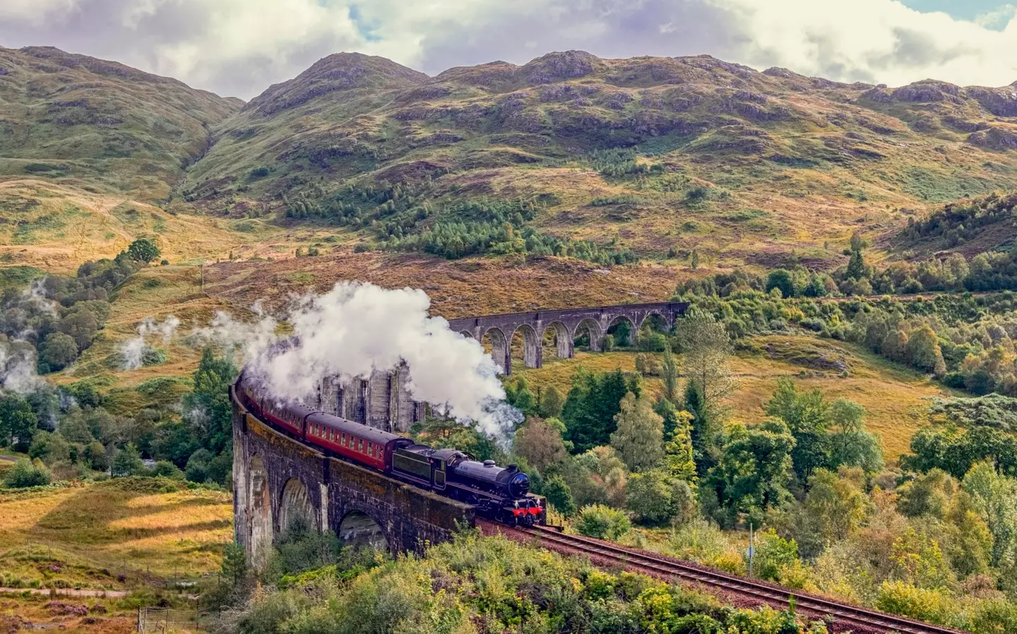 The Hogwarts Express, chugging through the Highlands.