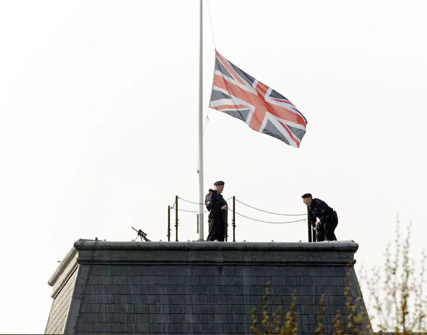 Armed police snipers on roofs are looking out for signs of trouble.