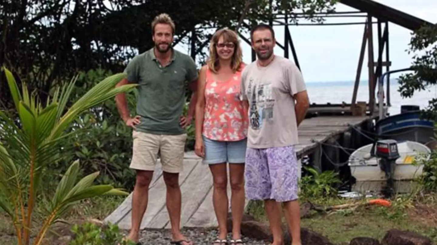 Vanessa (middle) and Ian (right) have travelled the world since selling their island (Channel 5)