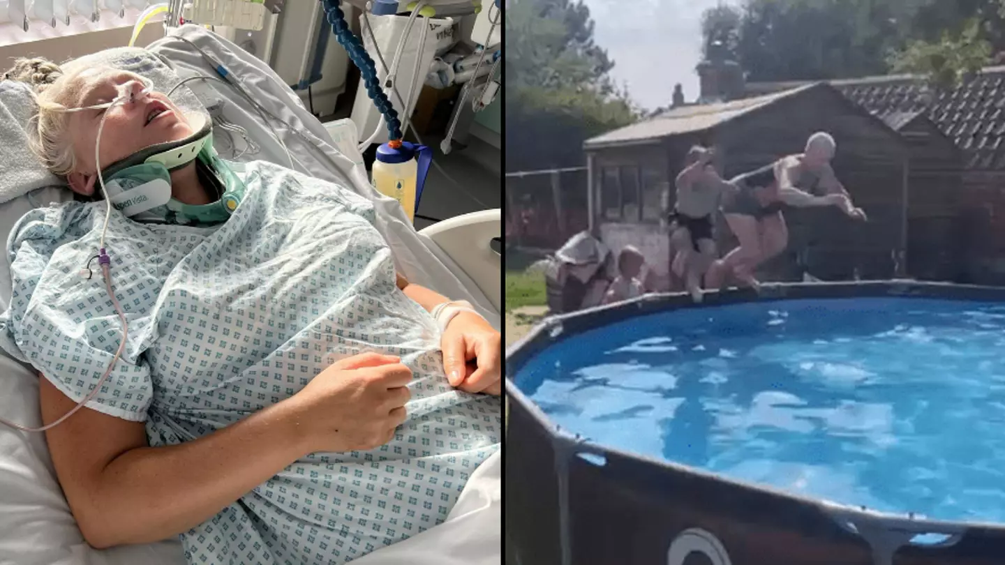 Woman ‘died’ for two minutes after breaking neck doing belly flop into garden pool