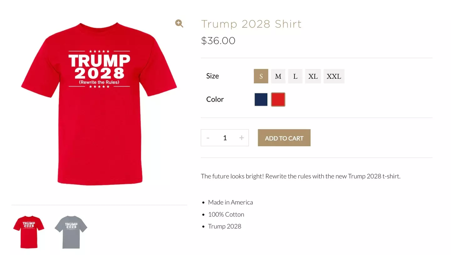 A host of new merchandise has been released sporting the words 'Trump 2028' (Trump Store)