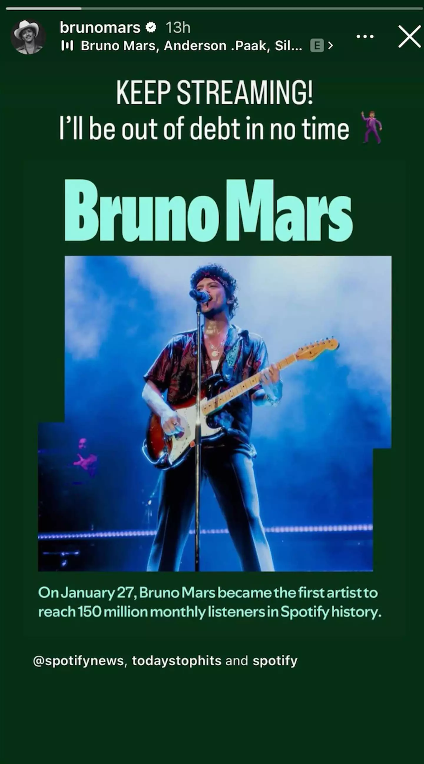 He seems to be having fun with it. (Instagram/@brunomars)