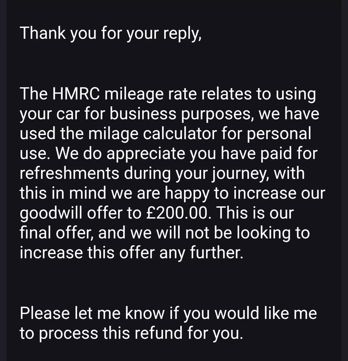 The family were offered a refund and £200 towards fuel costs (Kennedy News and Media)