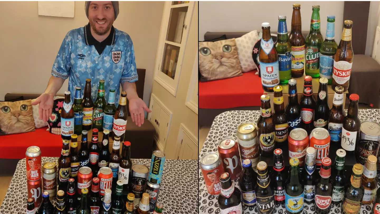 Bloke is drinking beers from all countries in the World Cup after collecting all 32