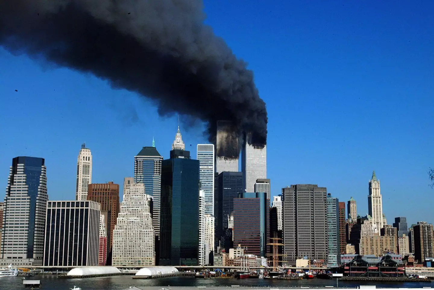 The image everybody has seen of the 9/11 terrorist attacks. (HENNY RAY ABRAMS/AFP via Getty Images)