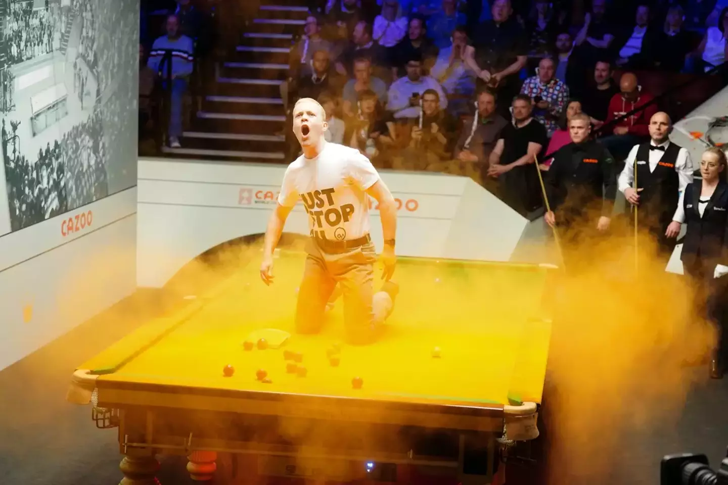 An activist who disrupted the World Snooker Championships last night (17 April) has been arrested six times in just a single year.