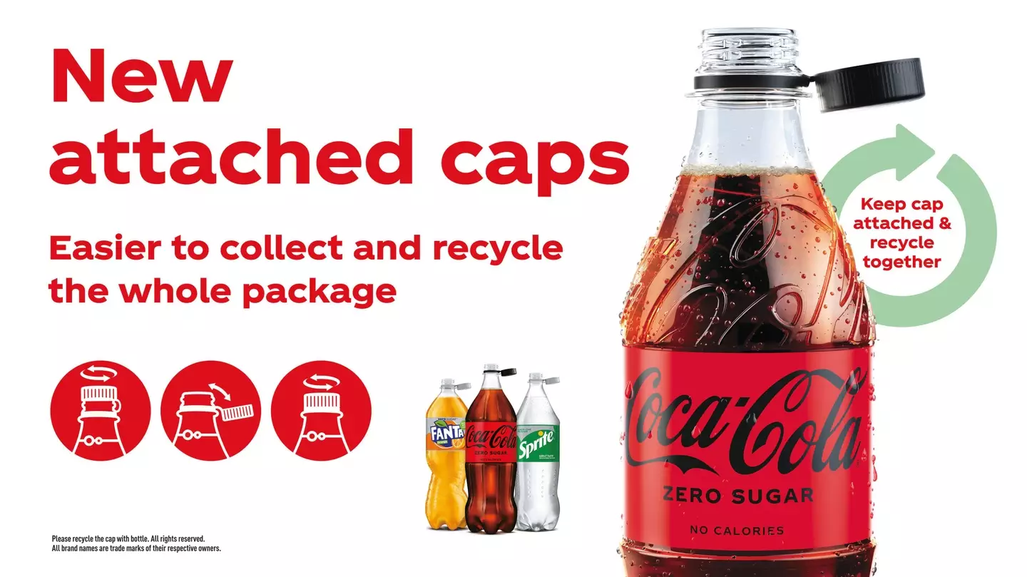 Coca-Cola bottles will now have attached caps.