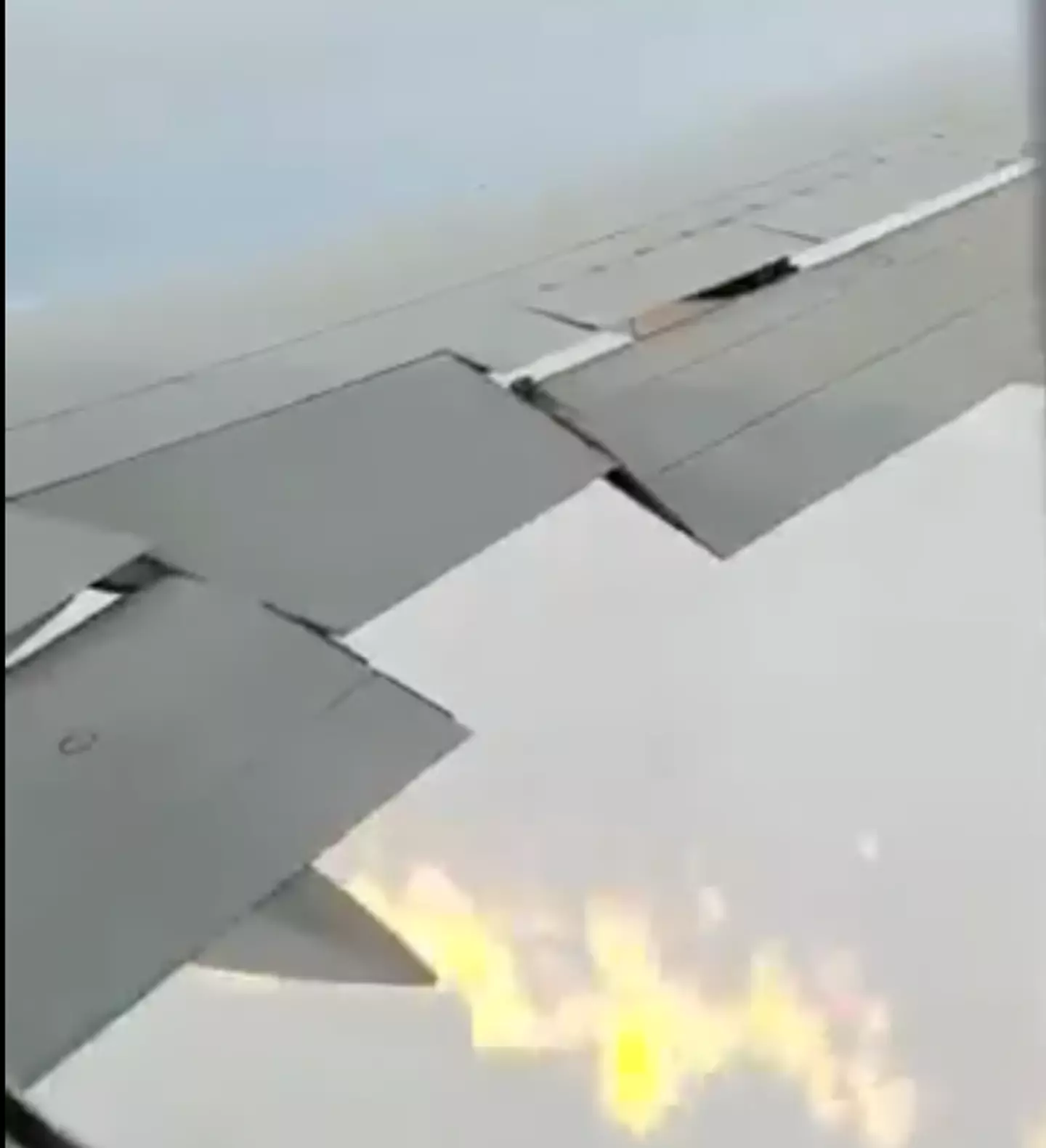 One of the plane's wings was engulfed in flames.