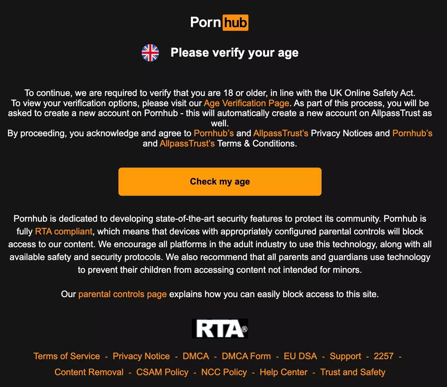 Porn sites such as Pornhub now require age verification before users are allowed to access them (Pornhub)