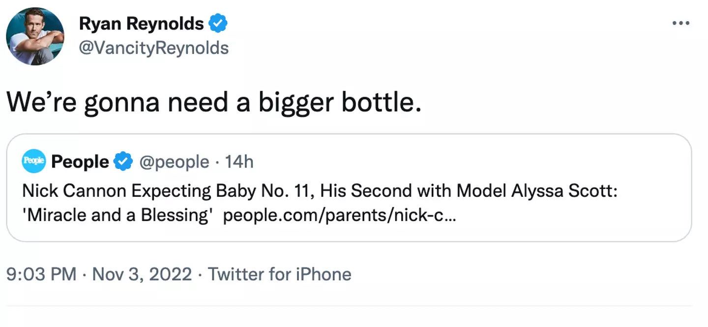 Ryan Reynolds trolled Cannon as his 11th child was announced.
