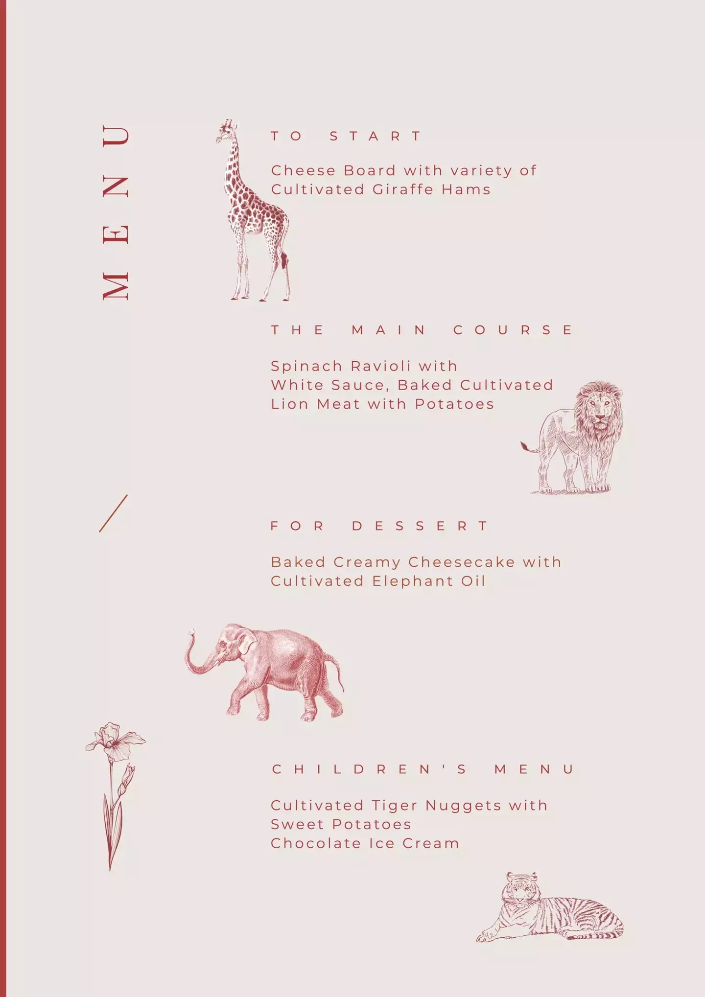 A concept menu from the future.